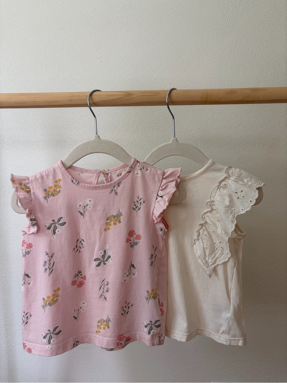 Toddler Floral Ruffle Sleeve Tops - Pink & Cream